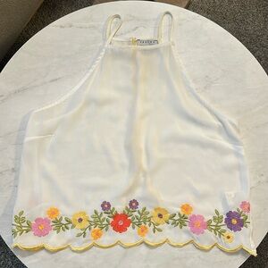 FAVLUX Fashion sheer backless tank with floral/scallop detailed back; Size Small